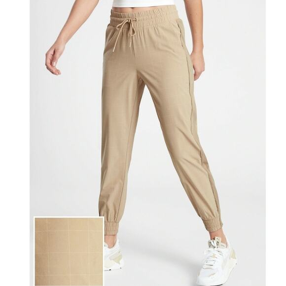 Athleta Brooklyn Textured Jogger Windowpane Taupe Women's Size 24 New With Tags - Picture 1 of 12
